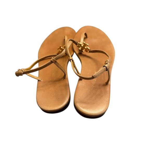 Tory Burch Capri Tan Leather T-Strap Sandals - Picture 9 of 12
